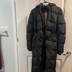 Add Down Black Long Puffer Coat with Belt - Women Jackets & Coats